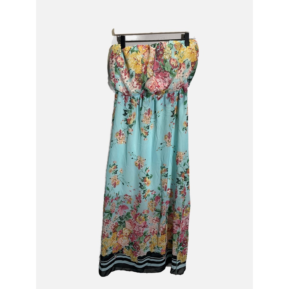 Socialite Maxi Dress Womens Small Blue Floral Strapless Boho Summer Event